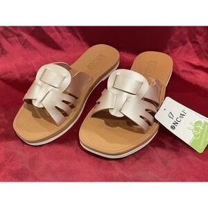 ONCAI Womens Sandals,Flat Dressy Square Toe Summer Beach Slides for Ladies 7.5